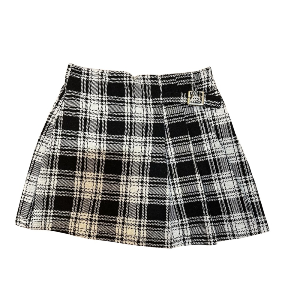 Zara Girls Black White Plaid Pleated Skort Size 9 Preppy School